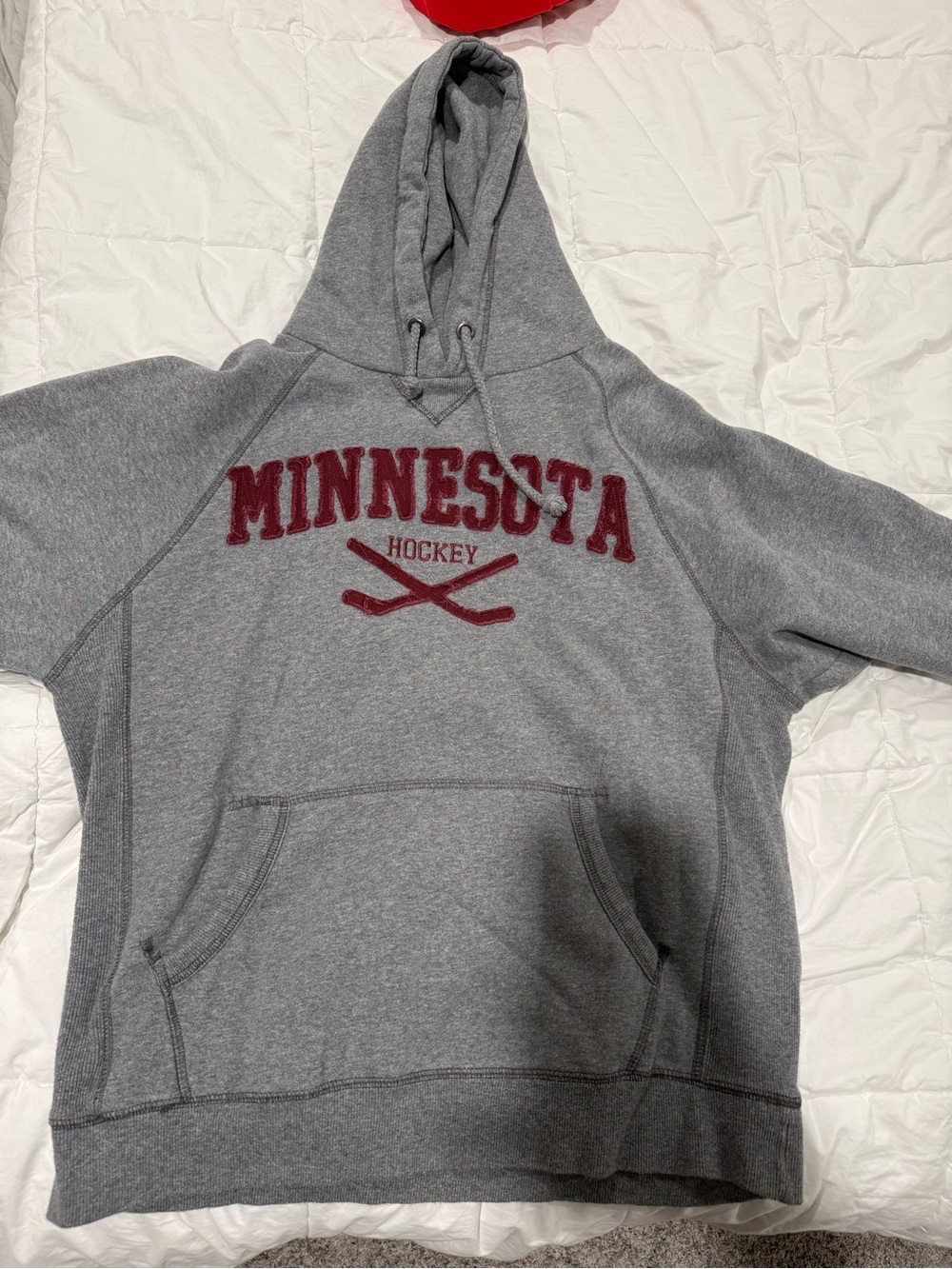Minnesota Hockey Gray Pullover Hoodie with Maroon Appliqué